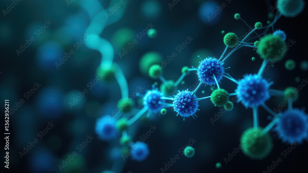 Aufkleber high-resolution microscopic view of magnesium glycinate with glowing blue particles and intricate st