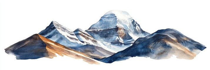 Watercolor Mount Kailash: Sacred Tibetan Peak - Serene watercolor painting of Mount Kailash in Tibet. Symbolizing spirituality, nature's majesty, pilgrimage, peace, and the sacred