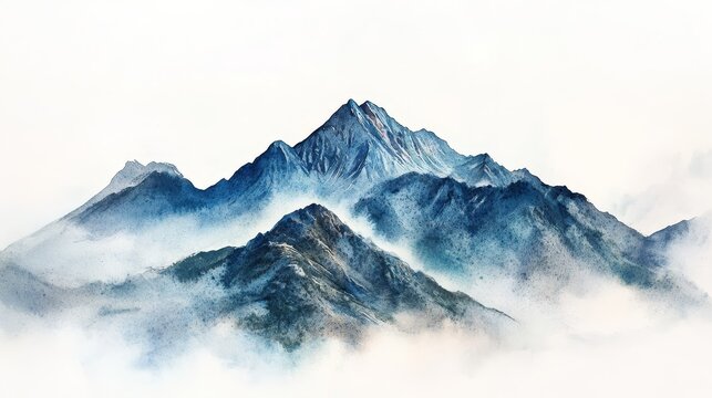 Watercolor Mount Fansipan Vietnam Peak - Serene watercolor painting of Mount Fansipan, Vietnam's highest peak. Symbolizing nature, tranquility, adventure, elevation, and achievement