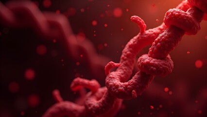 Abstract Microscopic View of Blood Cells and Vessels in Red Tones