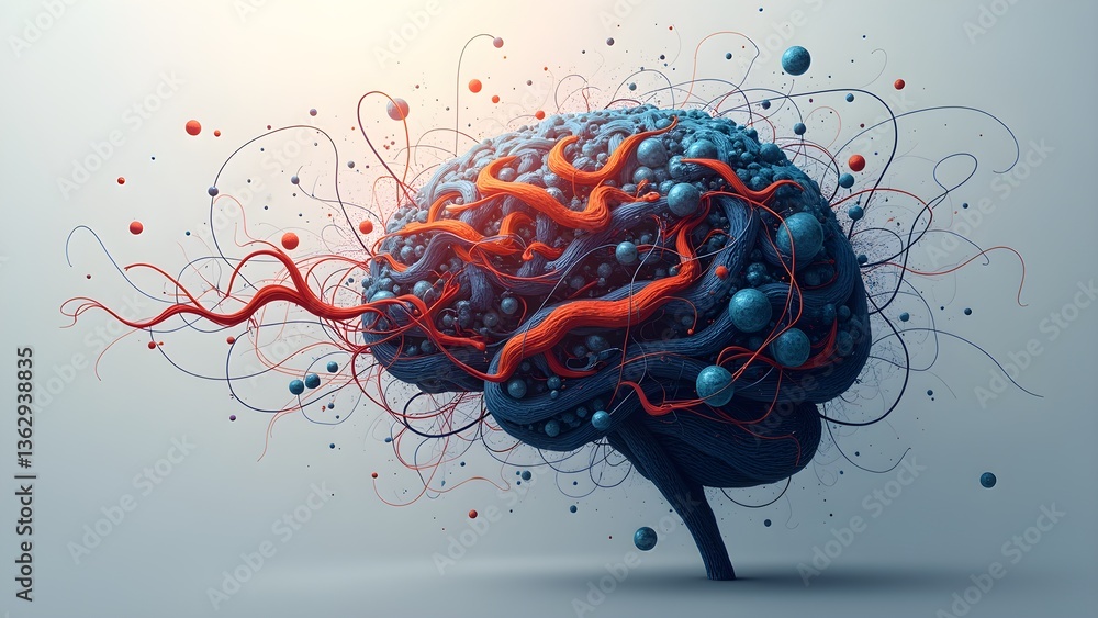 Poster abstract brain illustration with neural connections and cognitive complexity. science and medicine c