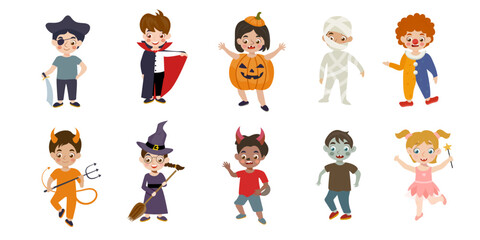 cute kids halloween costume set cartoon dressed up children bundle funny halloween costumes collection illustration clipart