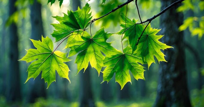 Beautiful fresh spring foliage of maple tree