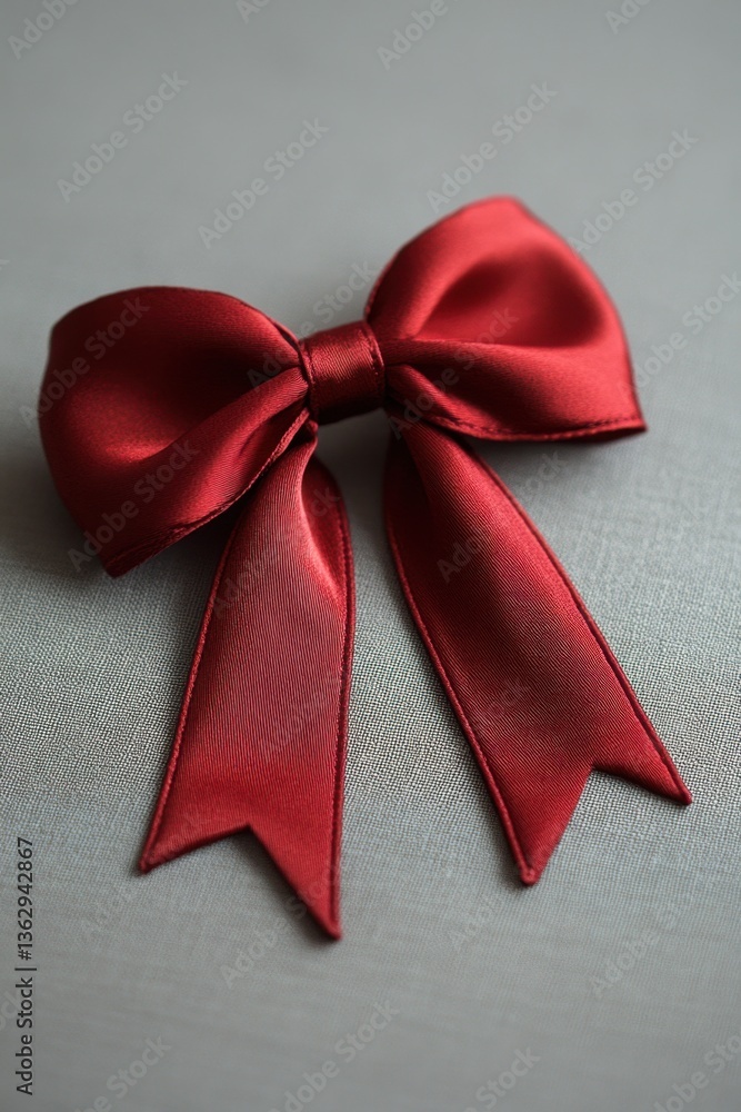 Poster elegant crimson satin bow resting on a textured gray surface creating a mood of sophistication and r