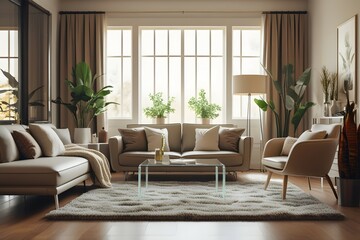 Minimalist Home Office Setup with Elegant White Chair and Plants
