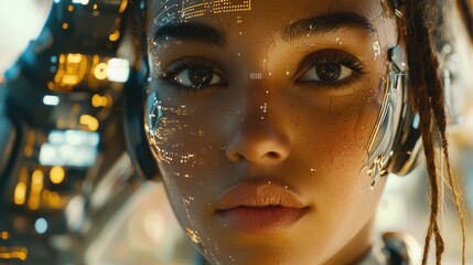 Futuristic Human with High-Tech Interface Showcasing AI Language Model Adaptability and Innovation