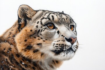 Fototapeta premium Captivating Snow Leopard Portrait Against Minimalist White Background