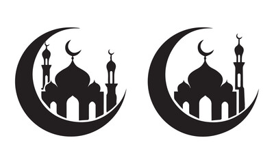 Islamic Mosque Silhouette Vector Illustration and Crescent Moon  Design for Inspiring Artwork.