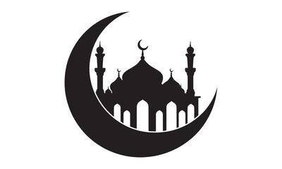 Islamic Mosque Silhouette Vector Illustration and Crescent Moon  Design for Inspiring Artwork.