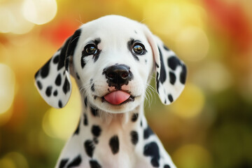 Playful dalmatian puppy shows tongue