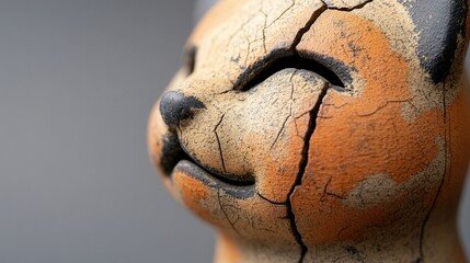 Obraz premium Ceramic cat figurine with a textured, cracked surface.
