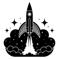 Rocket Launch Silhouette Vector