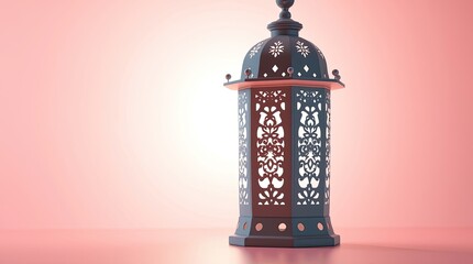 Obraz premium Intricately designed metal lantern illuminated against a soft gradient background