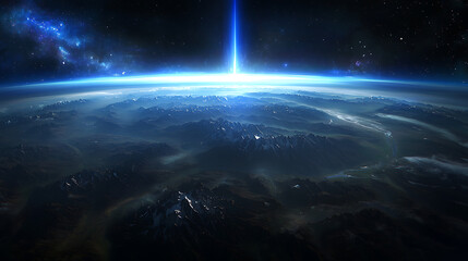 Fototapeta premium Earth from space with a bright light beam