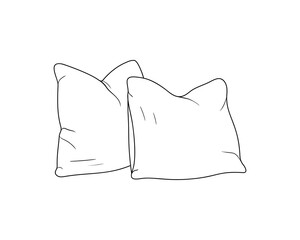 Pillows. Line art. Vector image. Sketch.