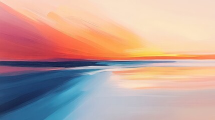 Obraz premium A graceful brushstroke painting of a colorful sunset over a beach.