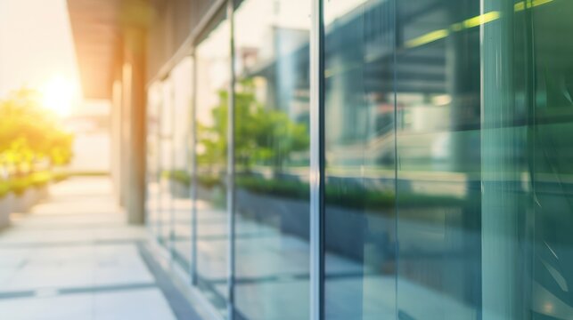 Blurred outdoor building office garden green background minimalist.