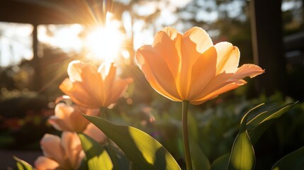 A garden of blooming flowers growing brightly in the spring.