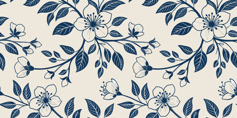 Seamless floral pattern with elegant vintage flowers and leaves for textile and wallpaper design