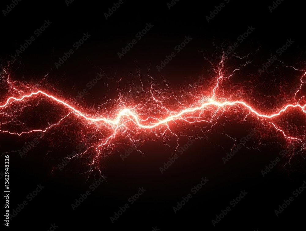 Poster dramatic red lightning bolt strikes across a dark black background creating a powerful and electrify