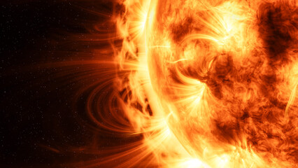 Close-up of the Sun, Solar protuberances, streams, flares, 