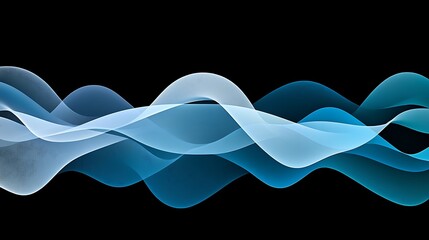 Abstract Digital Waveforms: Teal and White Flowing Design on Black AI Generated