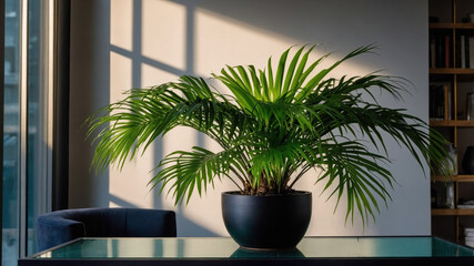 Obraz premium Vibrant Green Areca Palm in Modern Interior Design Setting