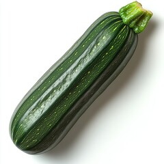 Single Green Zucchini on White Background