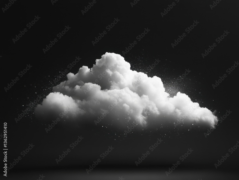 Poster ethereal cloudscape in monochrome with celestial dust floating against a dark dramatic background cr