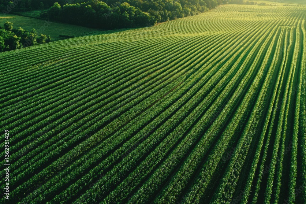 Aufkleber Stunning aerial view of green crop rows creating perfect symmetry in natural light Generative AI