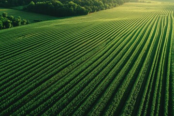 Stunning aerial view of green crop rows creating perfect symmetry in natural light Generative AI