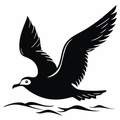 Obraz premium Seagull flying over ocean waves in black silhouette