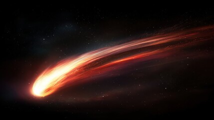 A bright vibrant trail left by a comet shooting through the night sky.