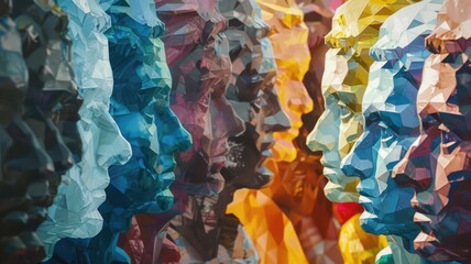 This abstract image explores the concept of organizational culture through vibrant colors and geometric profiles, symbolizing diversity, collaboration, and creativity within teams.