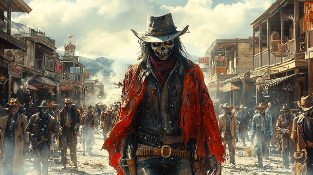 A zombie apocalypse in an abandoned theme park. The zombies are dressed in carnival costumes, their faces frozen in grotesque, painted smiles. 