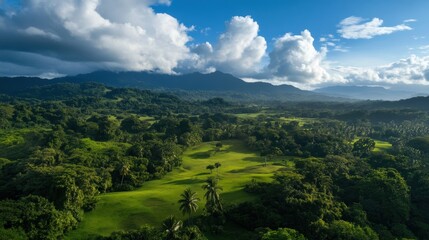 Naklejka premium A lush green forest with wildlife thriving in its natural environment.