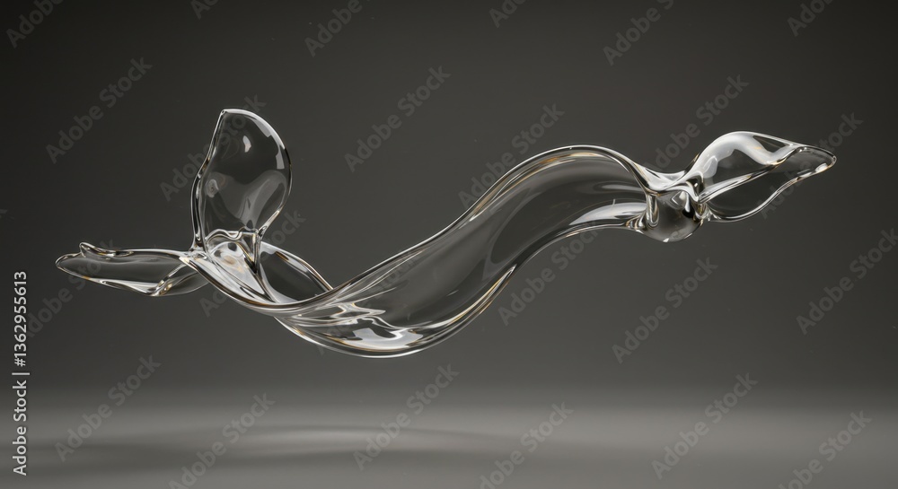 Poster abstract 3d render of a crystal clear liquid splash in motion against a gray background