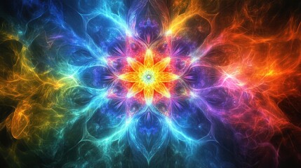 Fototapeta premium Vivid fractal kaleidoscope design with radiant colors and intricate patterns radiating from central point