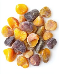 Colorful Natural Amber Stones Displayed on a White Background, Unique Shapes and Textures Showcasing Nature&rsquo;s Beauty and Rich Heritage in Gemology