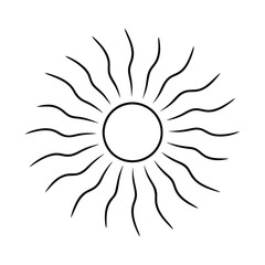 a radiant sun with wavy rays extending outward,  