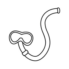  a snorkel tube curving over the mask both outline,