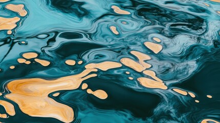 Obraz premium Swirling patterns of amber and teal create an abstract composition with vibrant movement and dynamic color interplay captured in a moment of fluid artistry