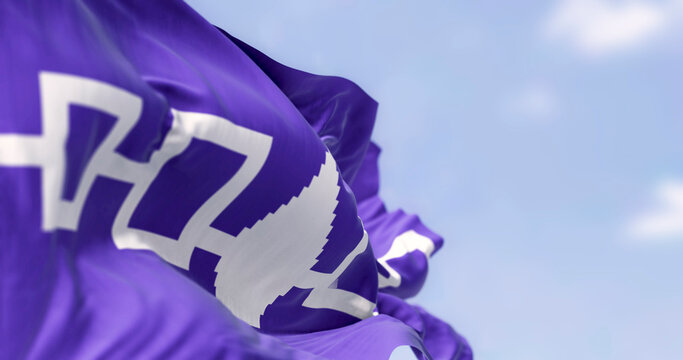 Close-up of Iroquois flag waving in the wind