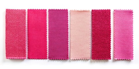 A Row of Pink and Red Fabric Swatches Showing a Variety of Textures and Shades
