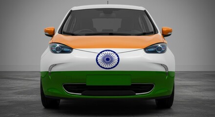 Fototapeta premium Electric Vehicle Sporting the Indian Tricolor Celebrating Automotive Innovation