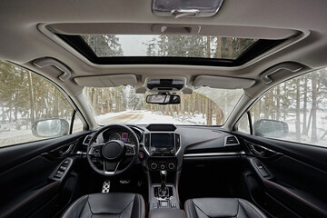 Interior of a modern car with a sunroof