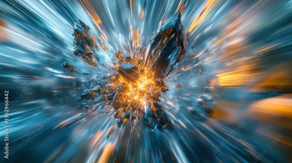 Poster dynamic abstract artwork with vibrant colors and energetic lines, depicting a powerful explosion of 