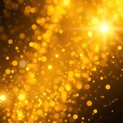 Abstract gold particles shimmer, light flares illuminate, creating a dazzling, ethereal backdrop, glitter, cosmic
