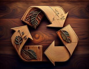 high resolution wooden recycling symbol with eco engraving sustainable design generative ai