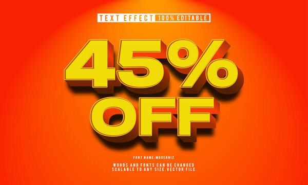 Bold 3D 45% off text effect, fully editable style.